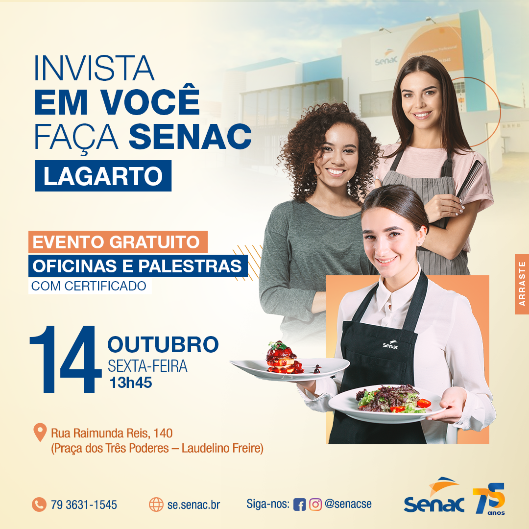 Projeto Invista em Você ofertará mini oficinas gratuitas no Senac/SE Lagarto, sexta, dia 14 