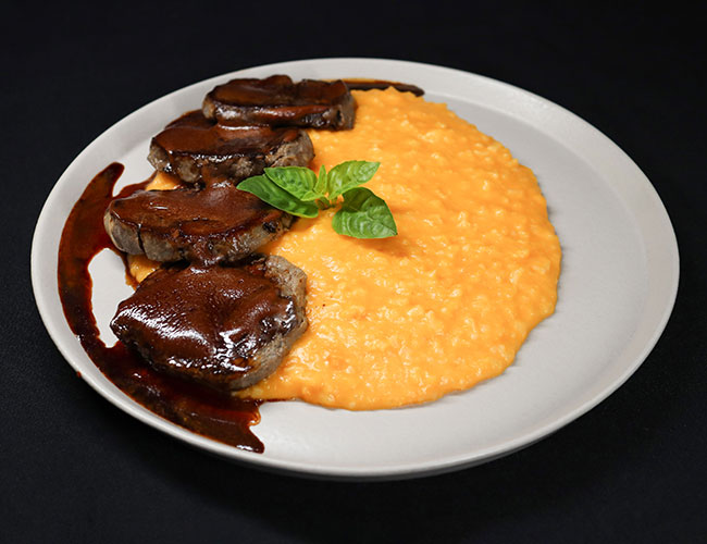 Risoto Abóbora com Escalopinho de Filé